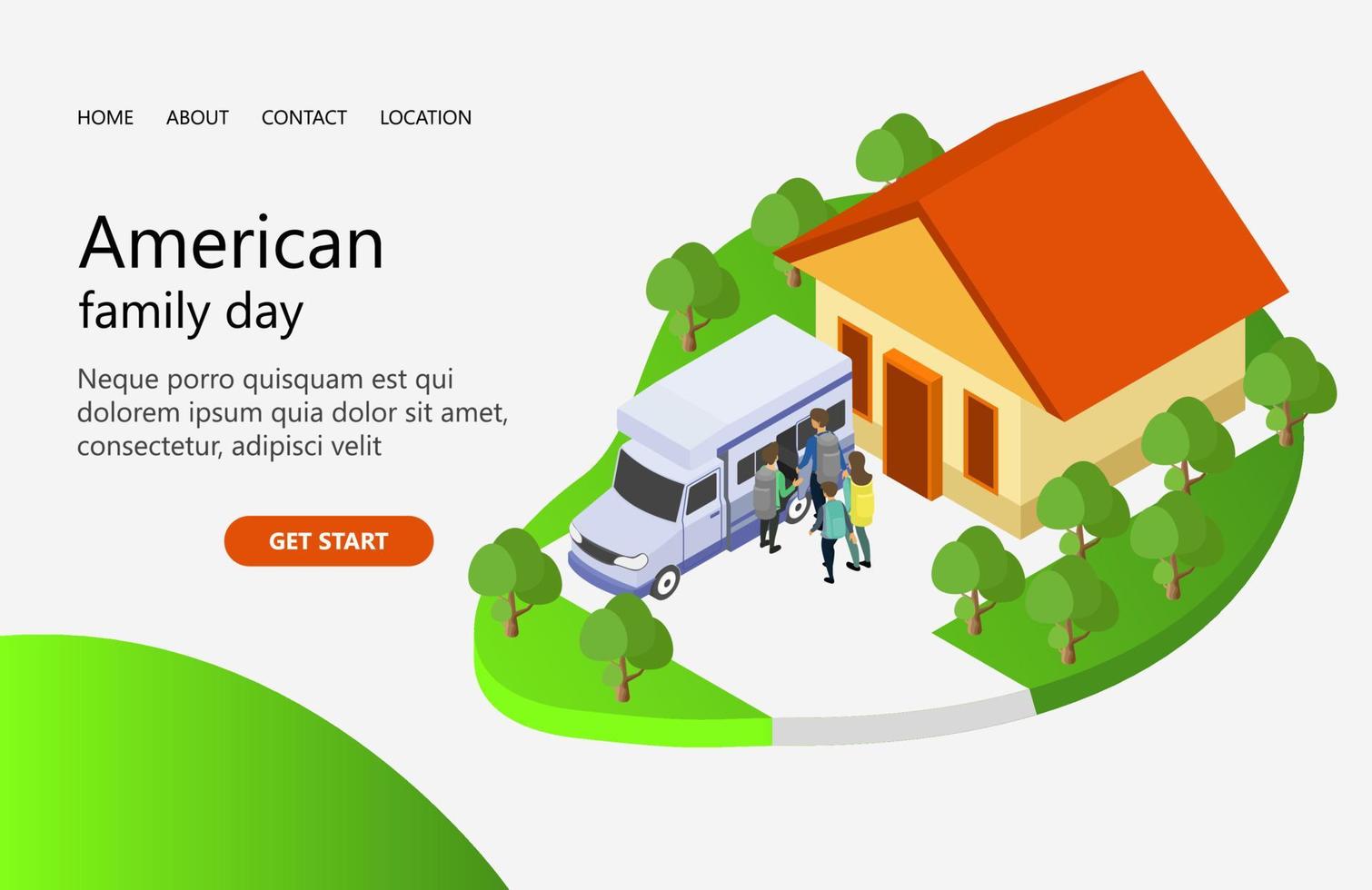 landing page da família saindo para o acampamento vetor