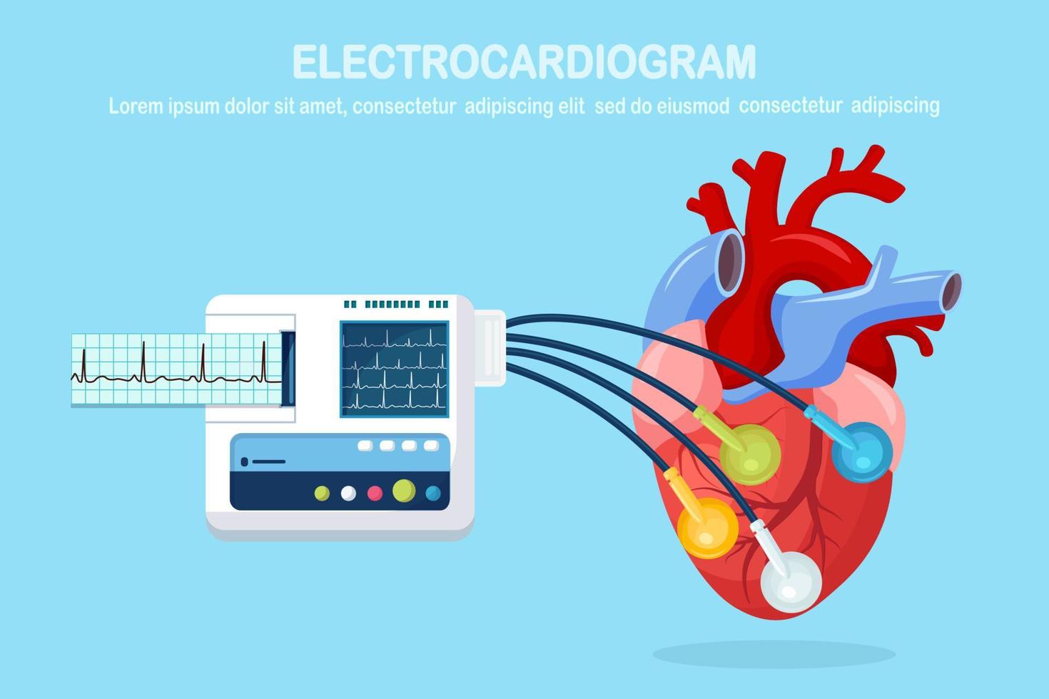 máquina de ecg isolada no fundo. monitor de eletrocardiograma para diagnóstico de coração humano com gráfico de ekg. equipamento médico para hospital com gráfico de ritmo cardíaco. design plano de vetor