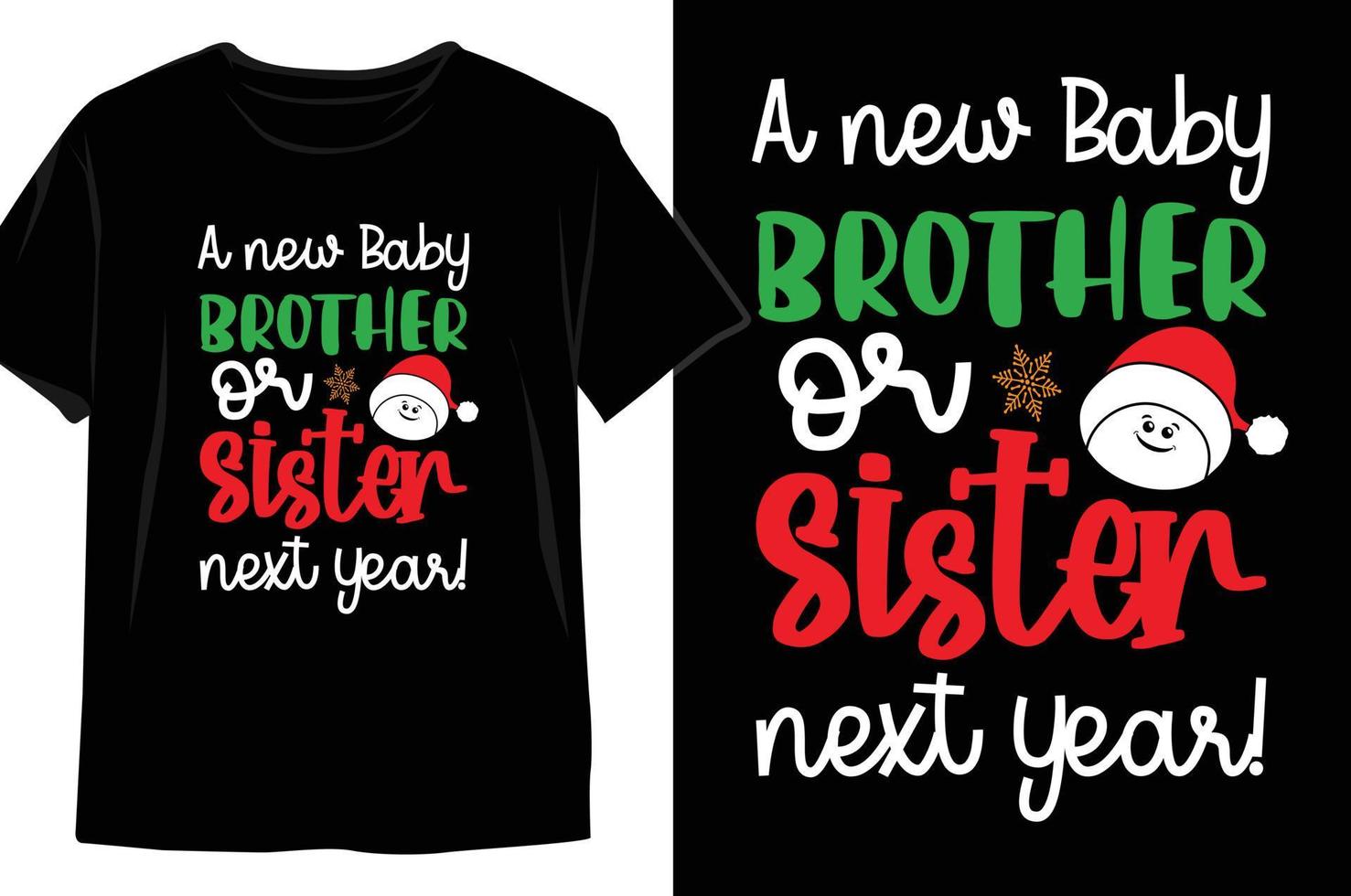 um novo irmão ou irmã bebê no próximo ano design de camiseta de natal vetor