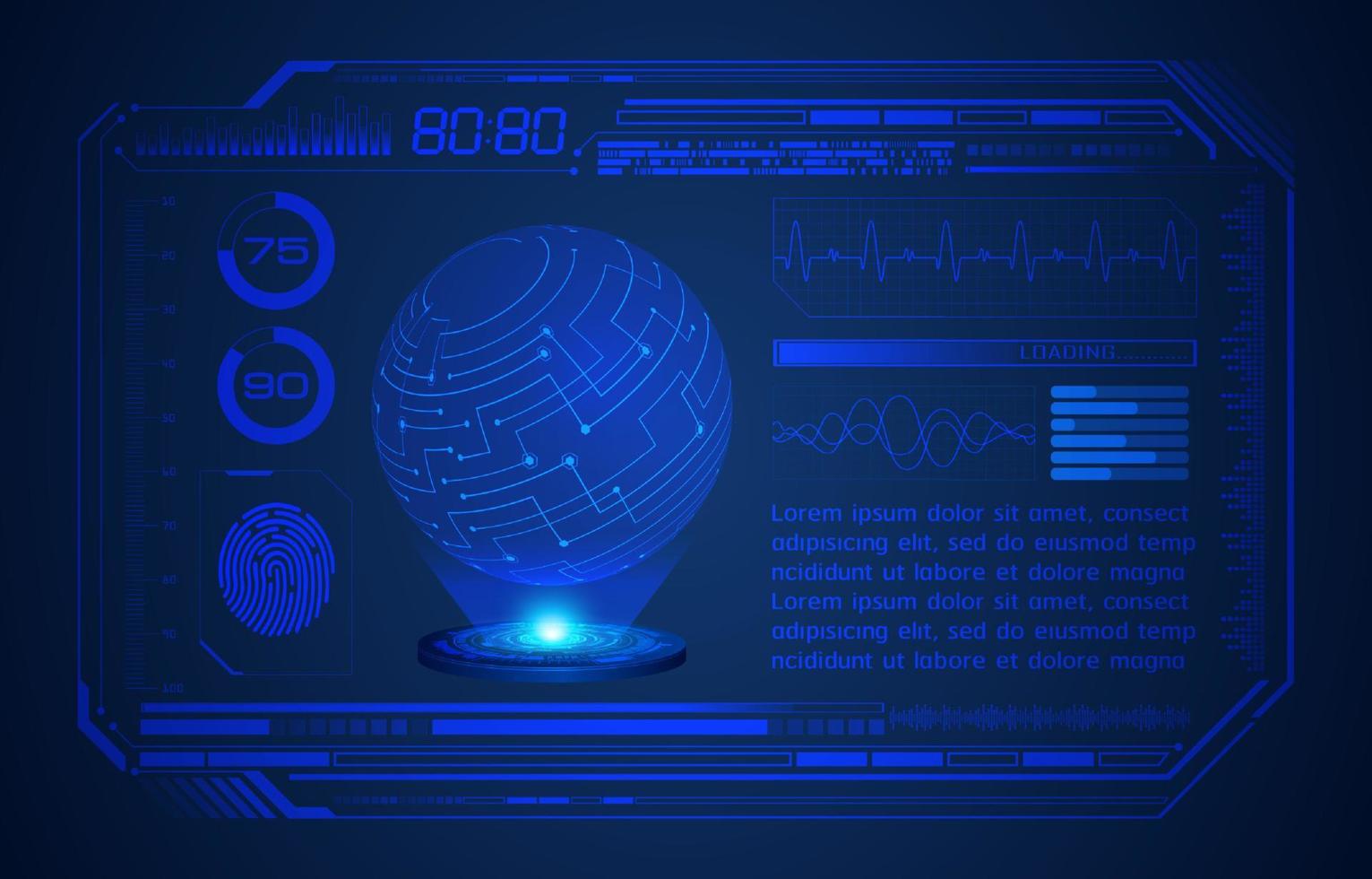 fundo de tela de tecnologia hud moderna azul com globo holográfico vetor