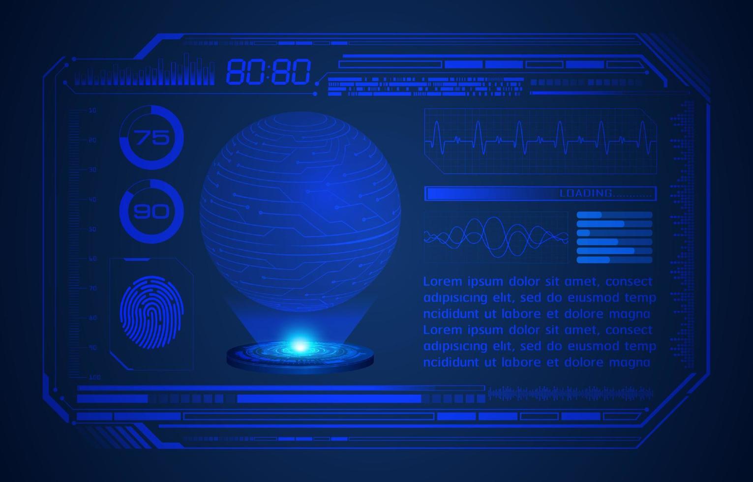 fundo de tela de tecnologia hud moderna azul com globo holográfico vetor