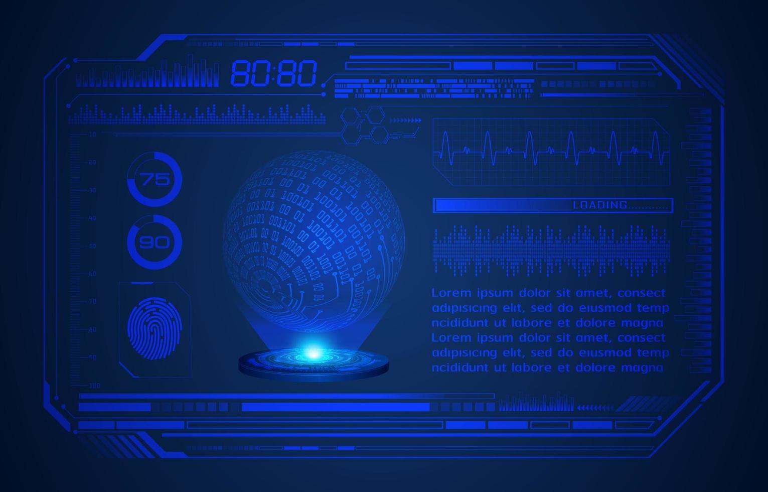 fundo de tela de tecnologia hud moderna azul com globo holográfico vetor