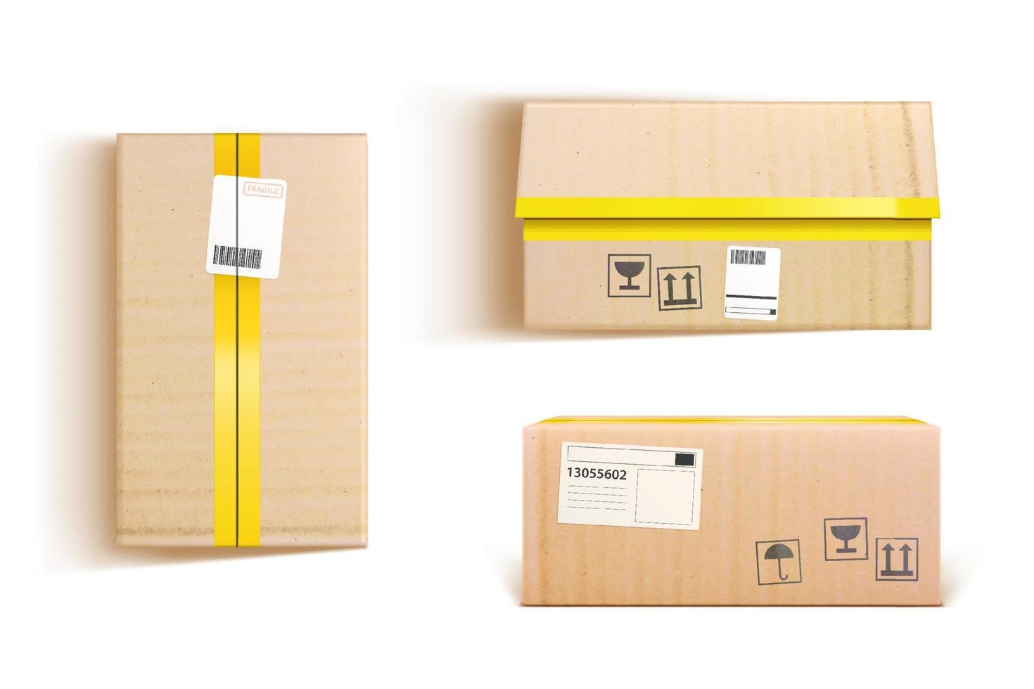 maquete de vetor 3d de caixas de papelão, carga ou pacote