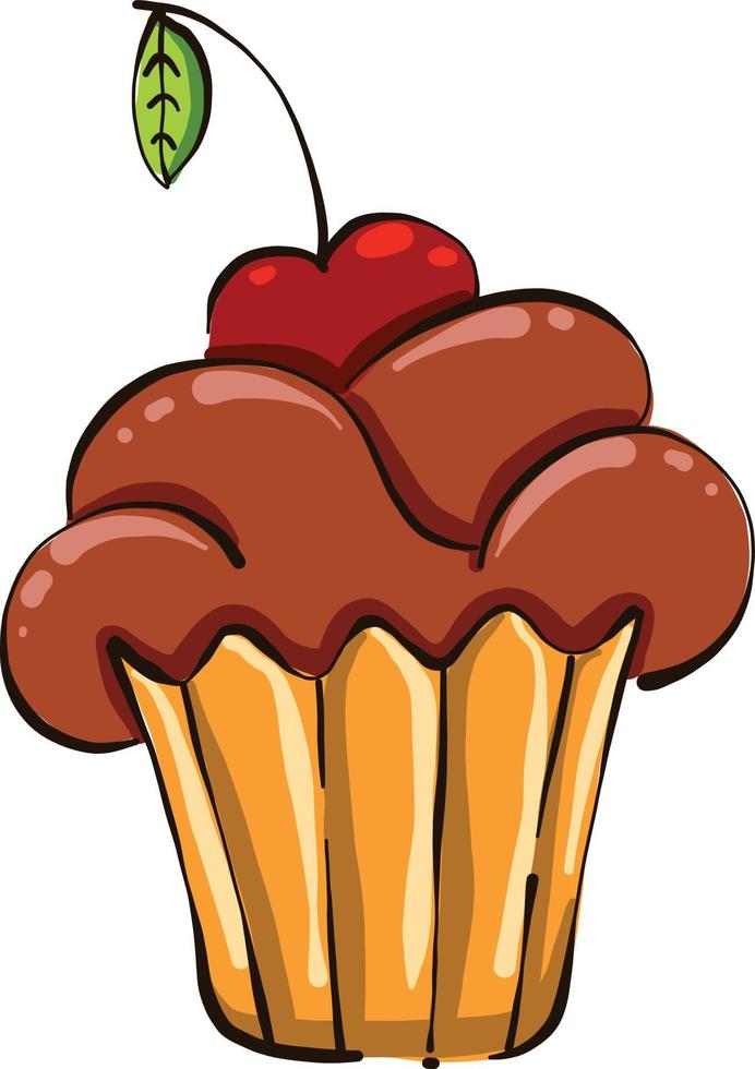 cupcake de chocolate com cereja, ilustração, vetor em fundo branco.