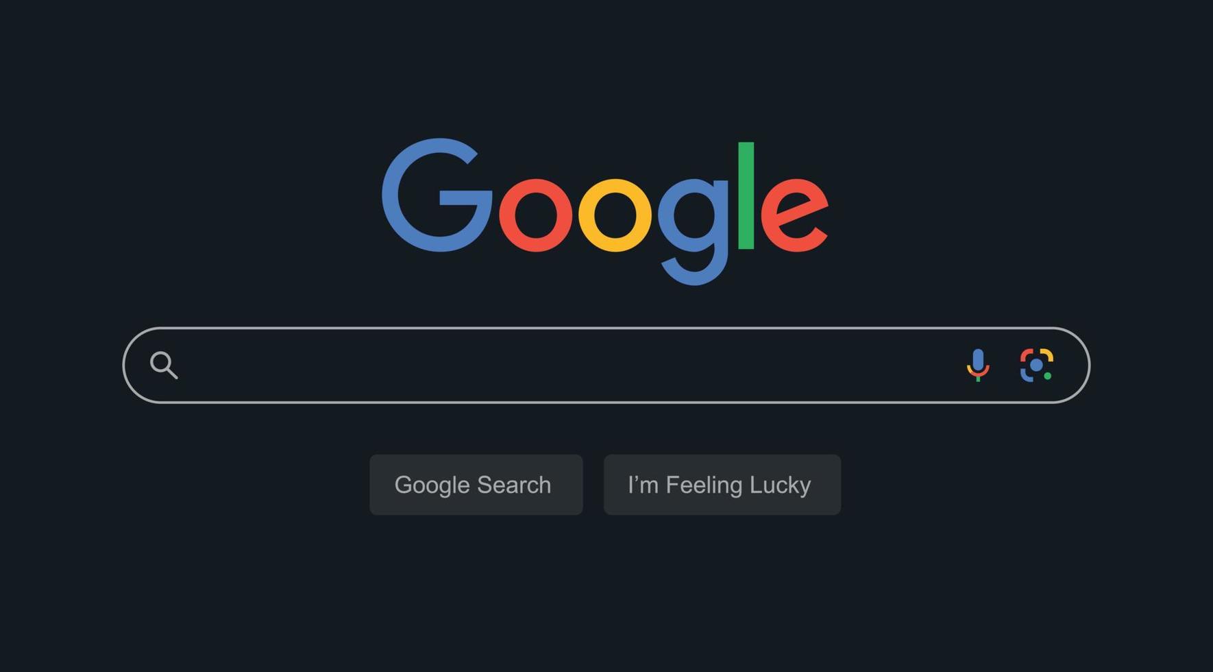 página de pesquisa do google, página de pesquisa do google em fundo escuro com tipo de voz e ícones de lente e texto inferior vetor