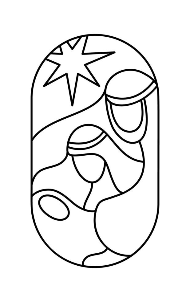 vetor natal presépio religioso cristão do bebê jesus com mary e joseph. esboço de ilustração do ícone do logotipo. doodle desenhado à mão com linhas pretas