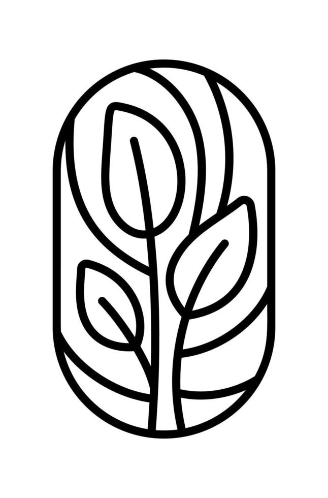 folhas de chá vintage para café ou rótulo de produto agrícola eco logotipo orgânico. projeto de plantas tropicais. estilo linear de emblema redondo. ícone abstrato vetorial para cosméticos de design de produtos naturais, conceitos ecológicos vetor