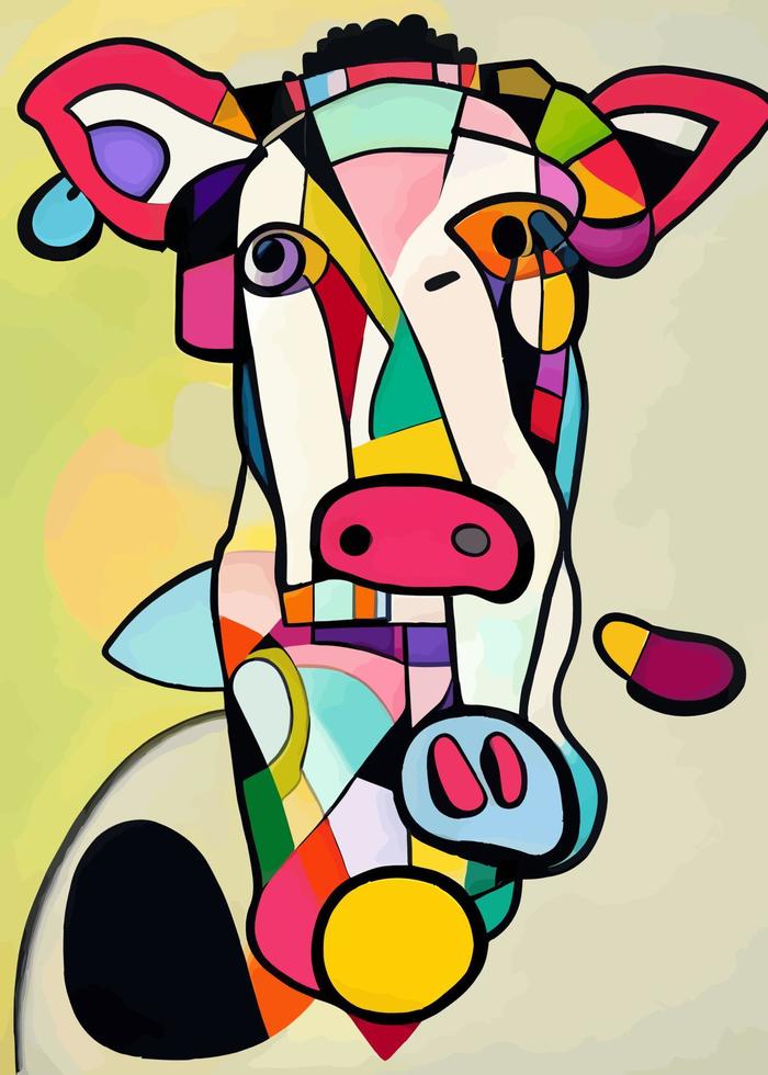 retrato de vaca de fazenda abstrata colorida vetor