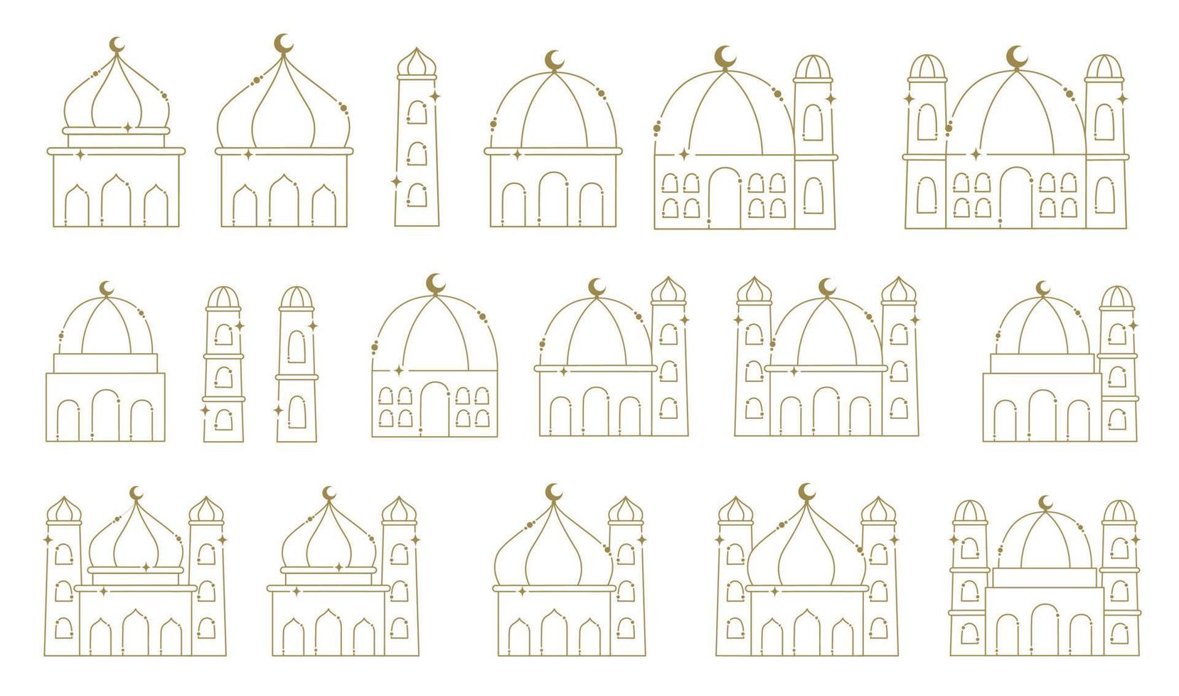 desenho vetorial de contorno de mesquita. ilustração em vetor arte linha. design minimalista da mesquita.