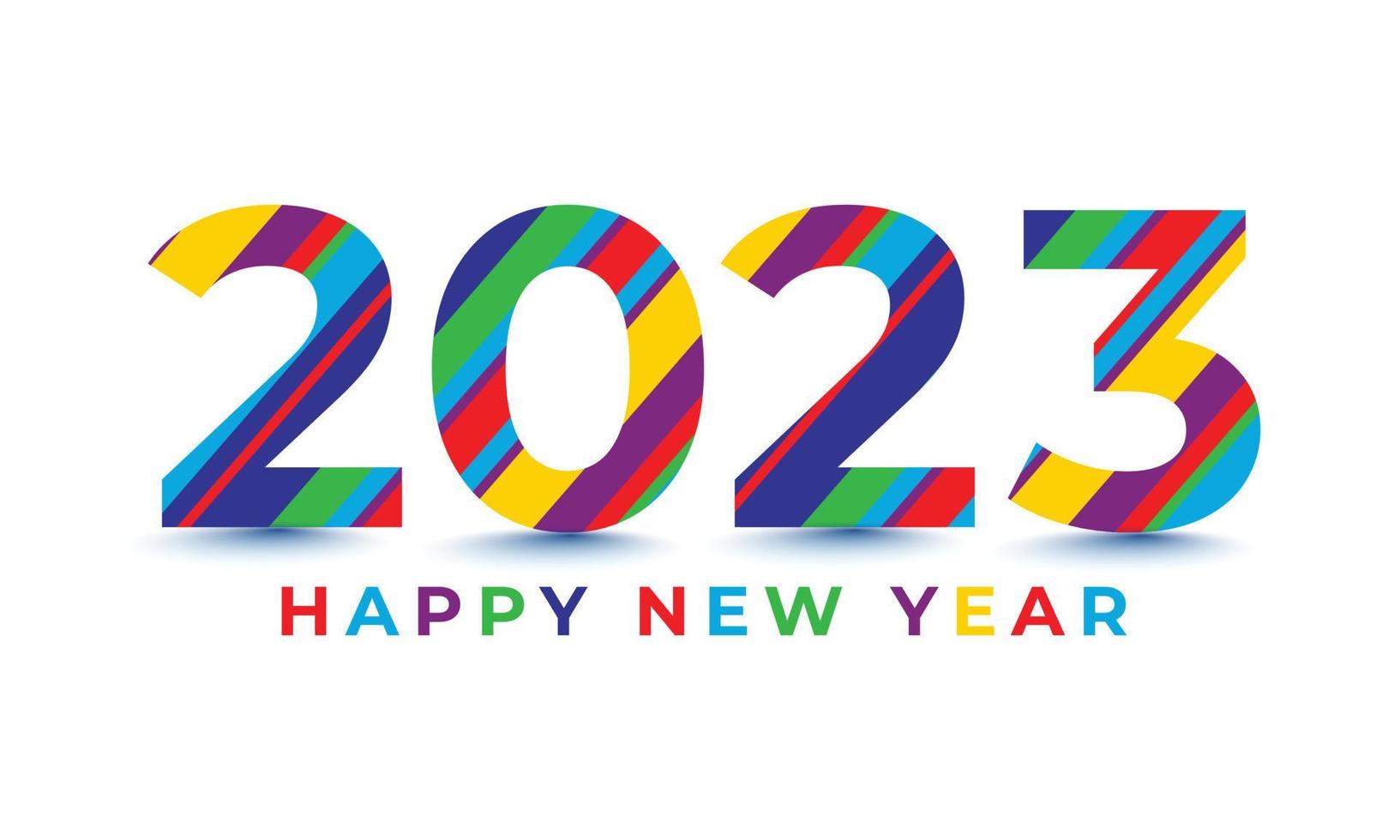 feliz ano novo 2023 design de texto colorido de baixo polígono. feliz ano novo 2023 texto de cabeçalho de banner de mídia social vetor