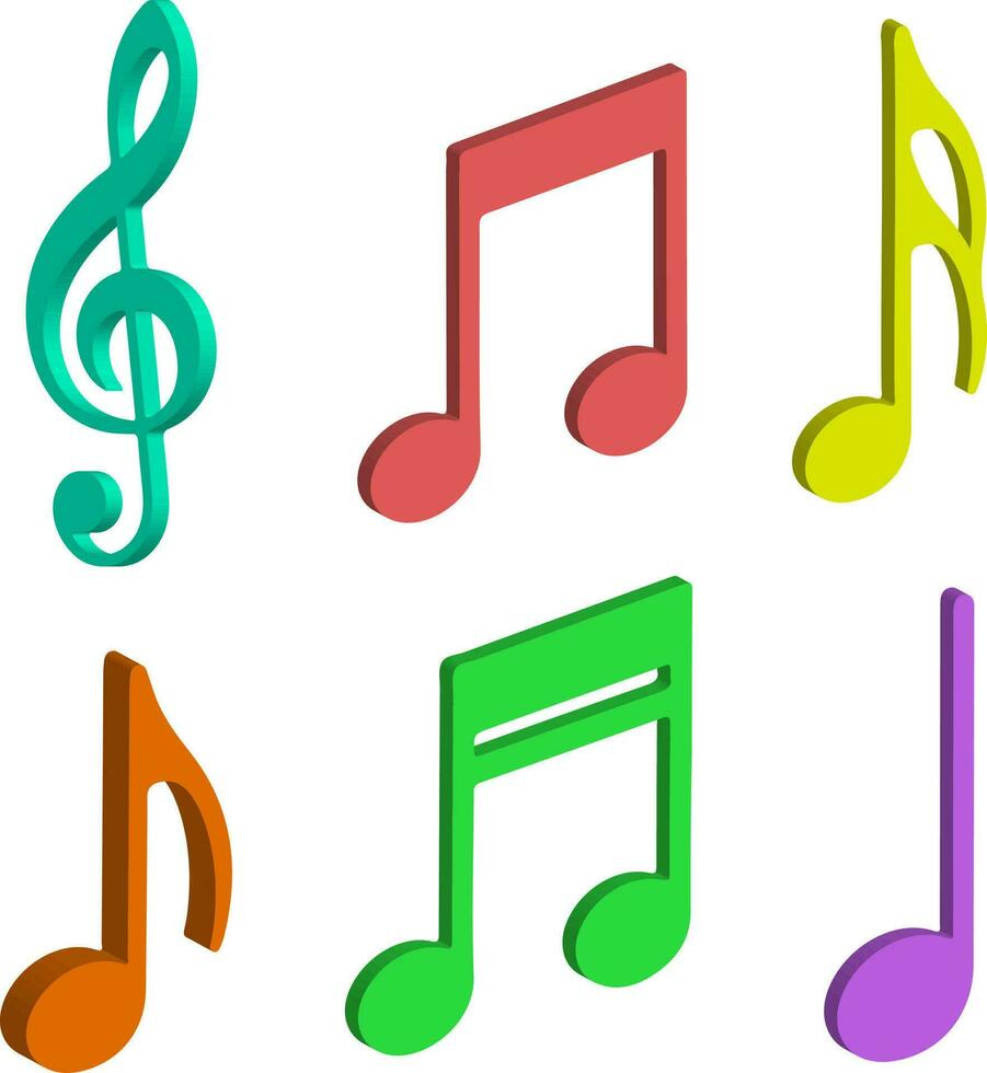 conjunto de ícones de notas musicais 3d com ilustração vetorial colorida vetor
