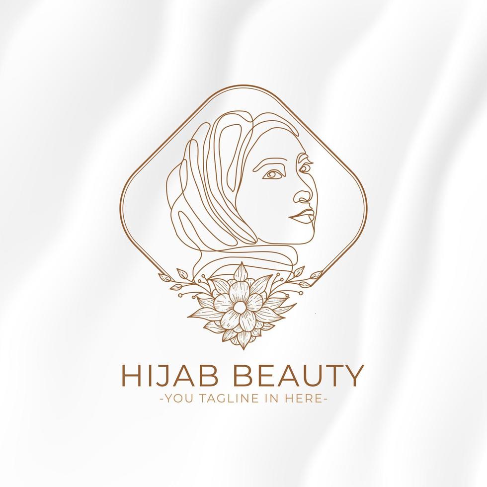 logotipo feminino de hijab de beleza simples com modelo de beleza floral vetor