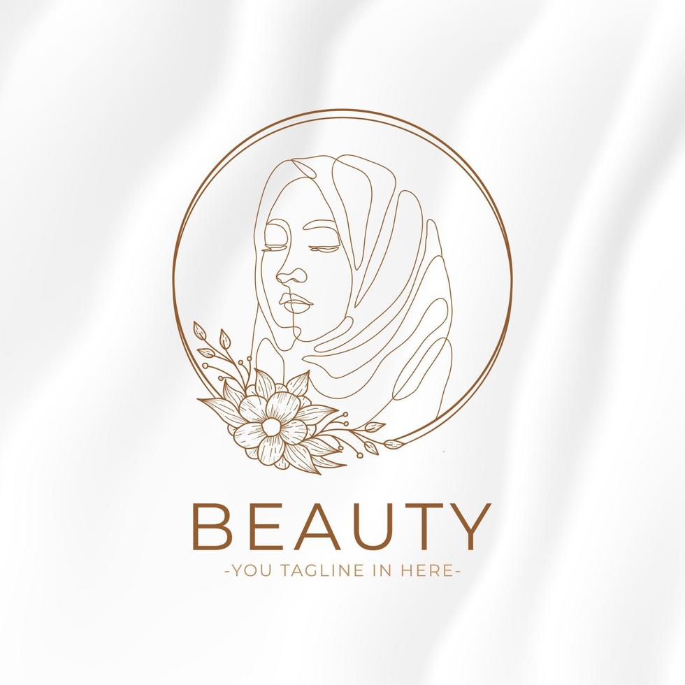 logotipo de mulheres hijab de beleza elegante com modelo de moldura floral vetor