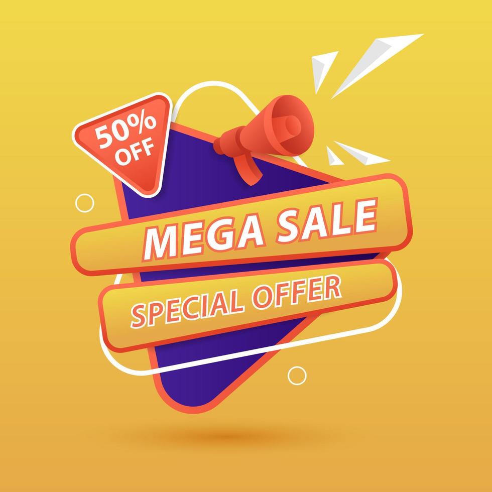 banner de mega venda de oferta especial. fundo amarelo vetor