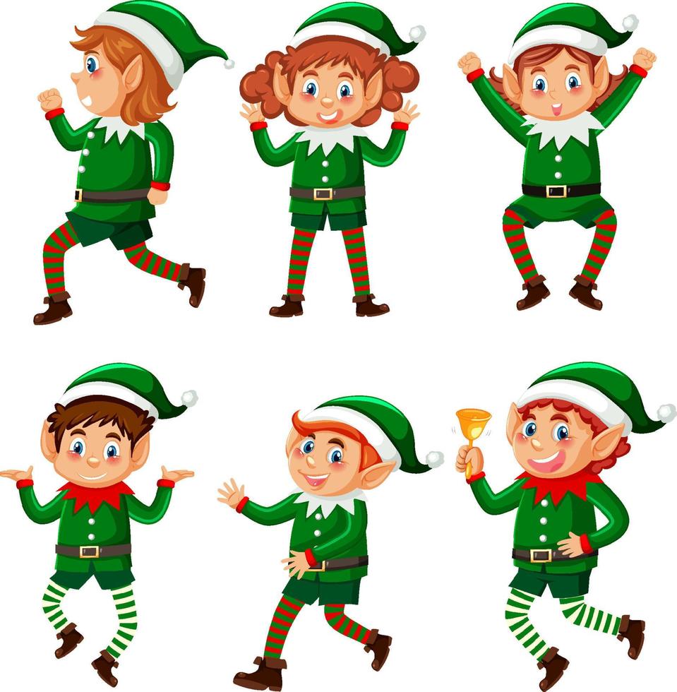 conjunto de personagens de desenhos animados de elfo de natal vetor