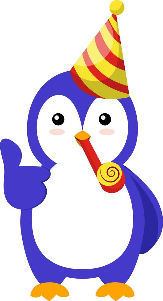 pinguim com chapéu de aniversário, ilustração, vetor em fundo branco.