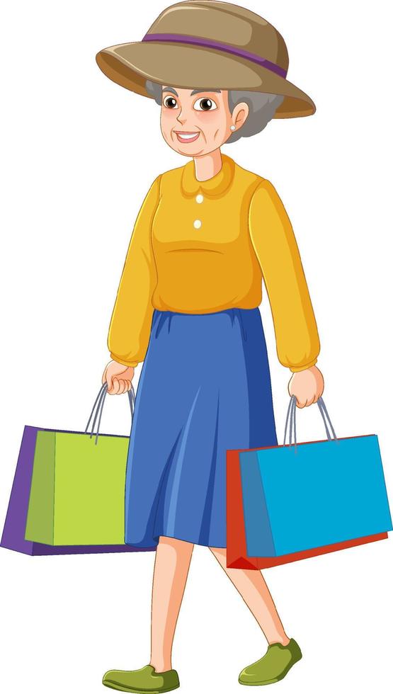mulher sênior segurando a sacola de compras vetor