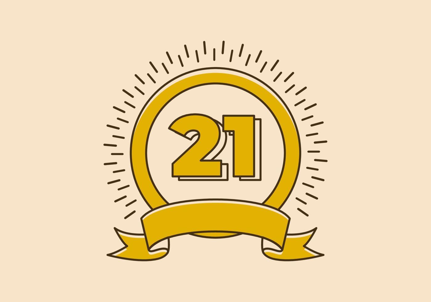 distintivo de círculo amarelo vintage com o número 21 nele vetor