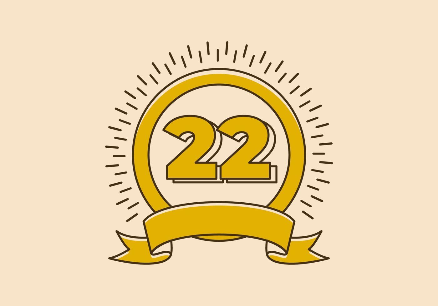 distintivo de círculo amarelo vintage com o número 22 nele vetor