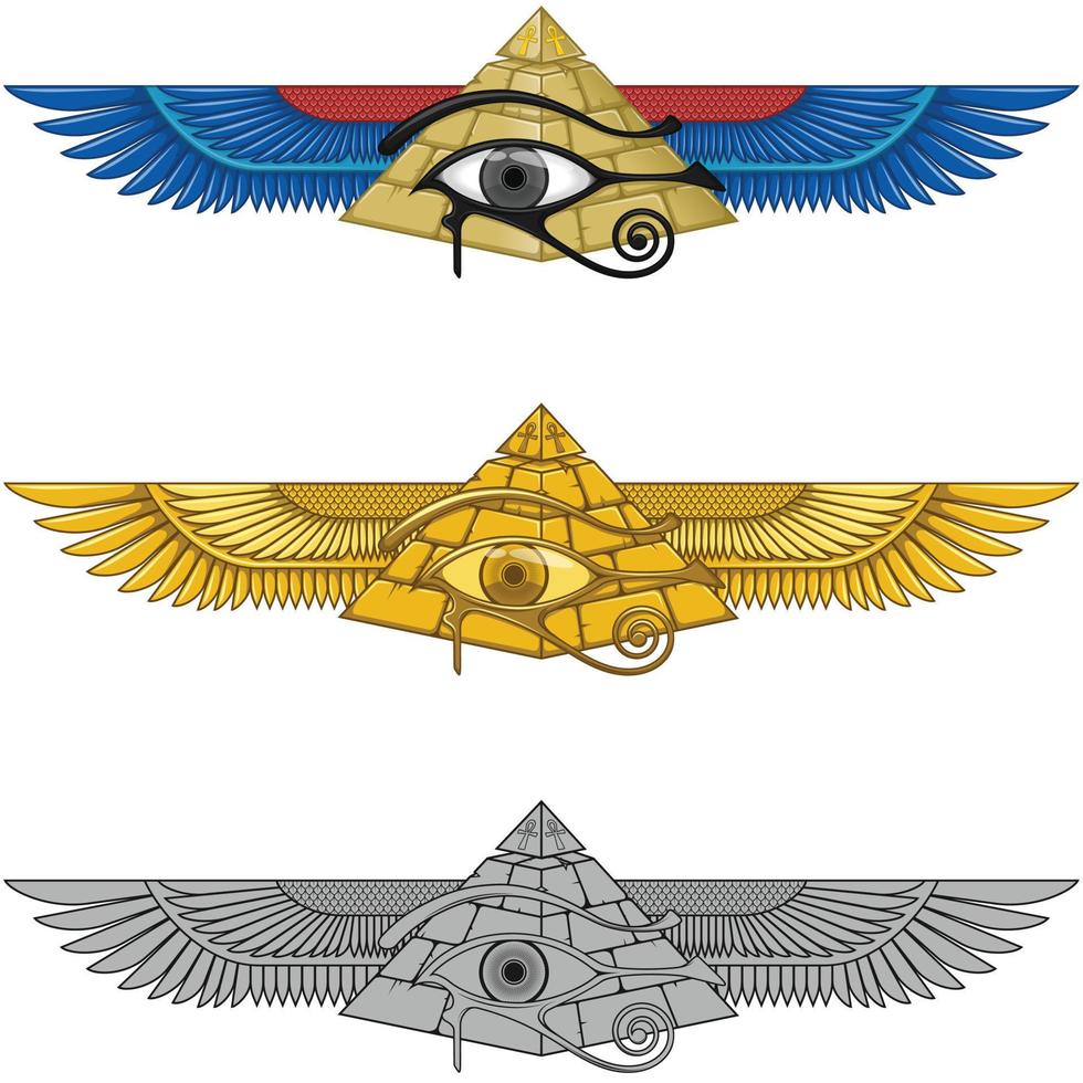 design de pirâmide alada com olho de horus vetor