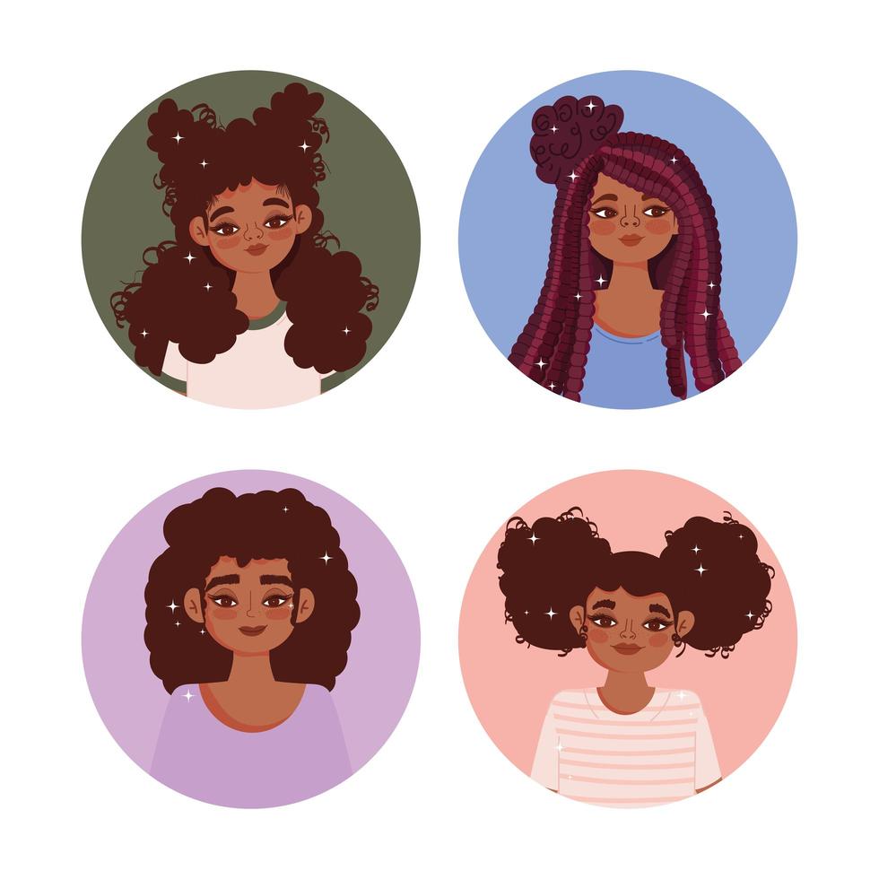 conjunto de retrato de perfil de mulher afro-americana vetor