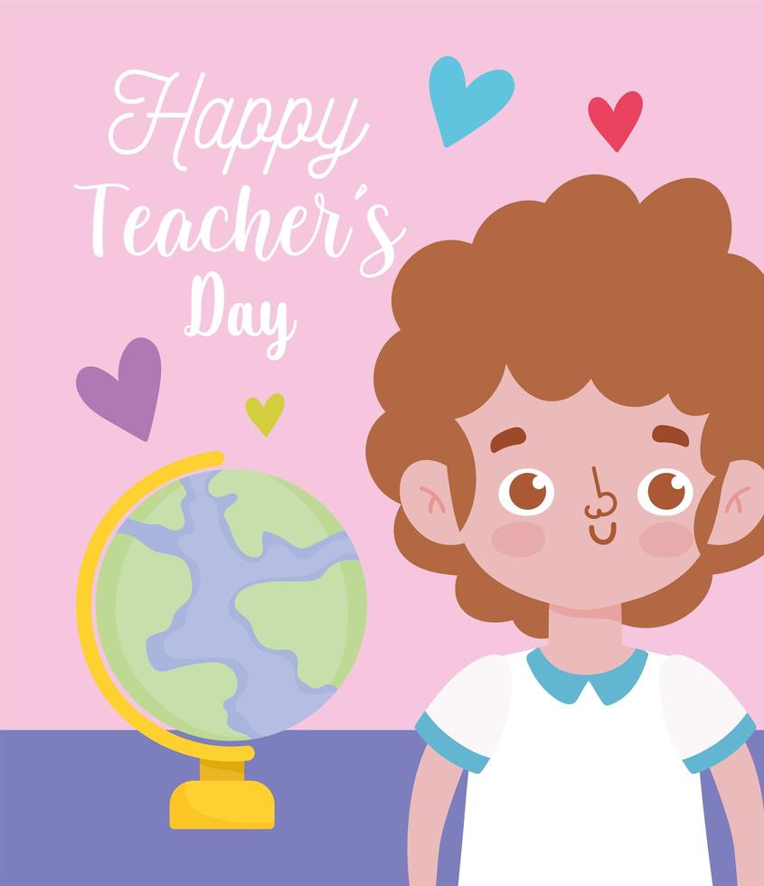 feliz dia dos professores, aluno e globo escolar vetor