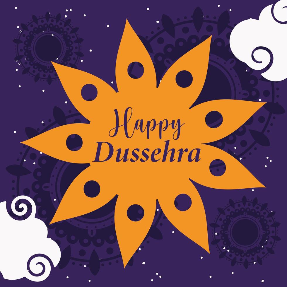 feliz festival dussehra da índia cartão floral tradicional vetor