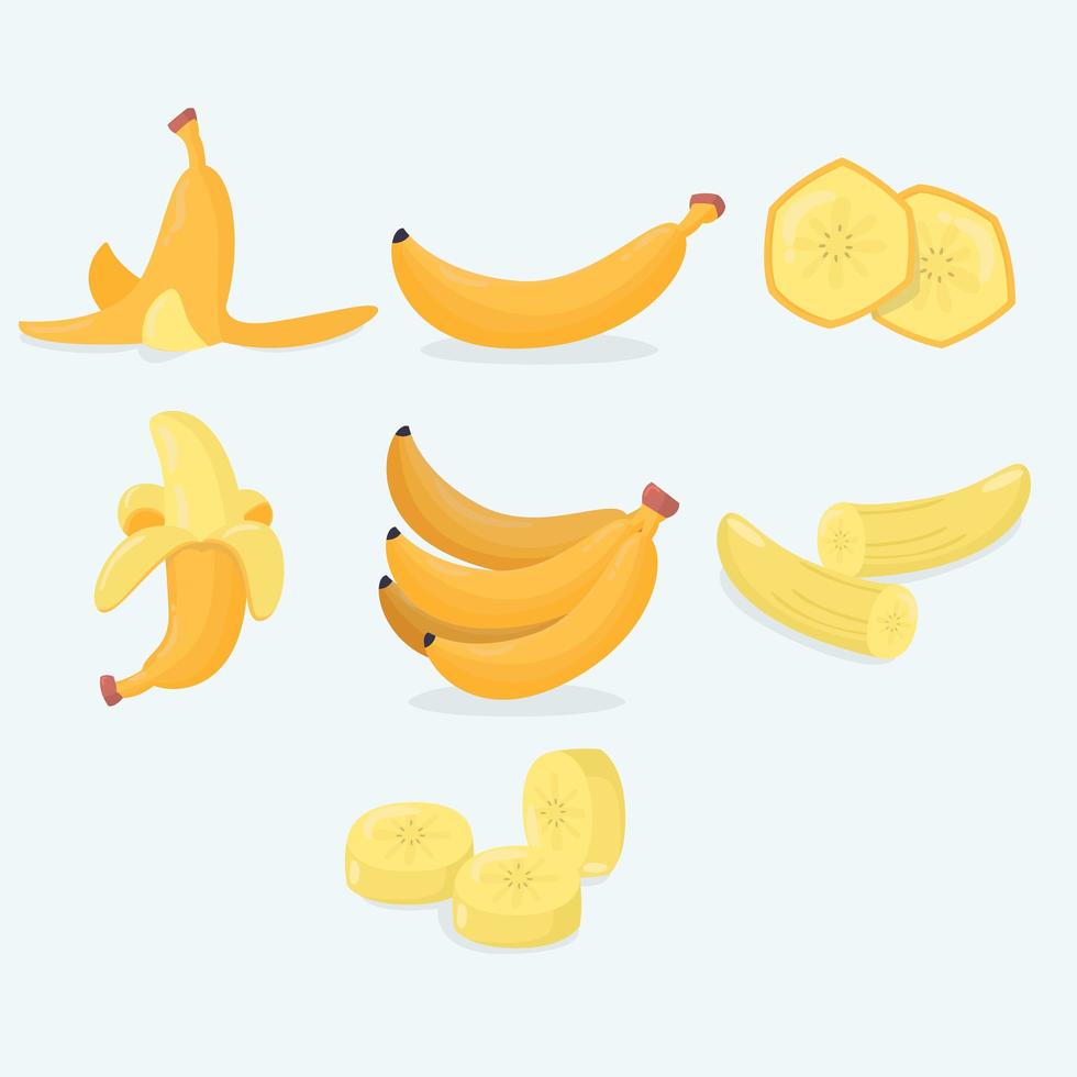 Conjunto de bananas de desenho animado desenhado à mão vetor