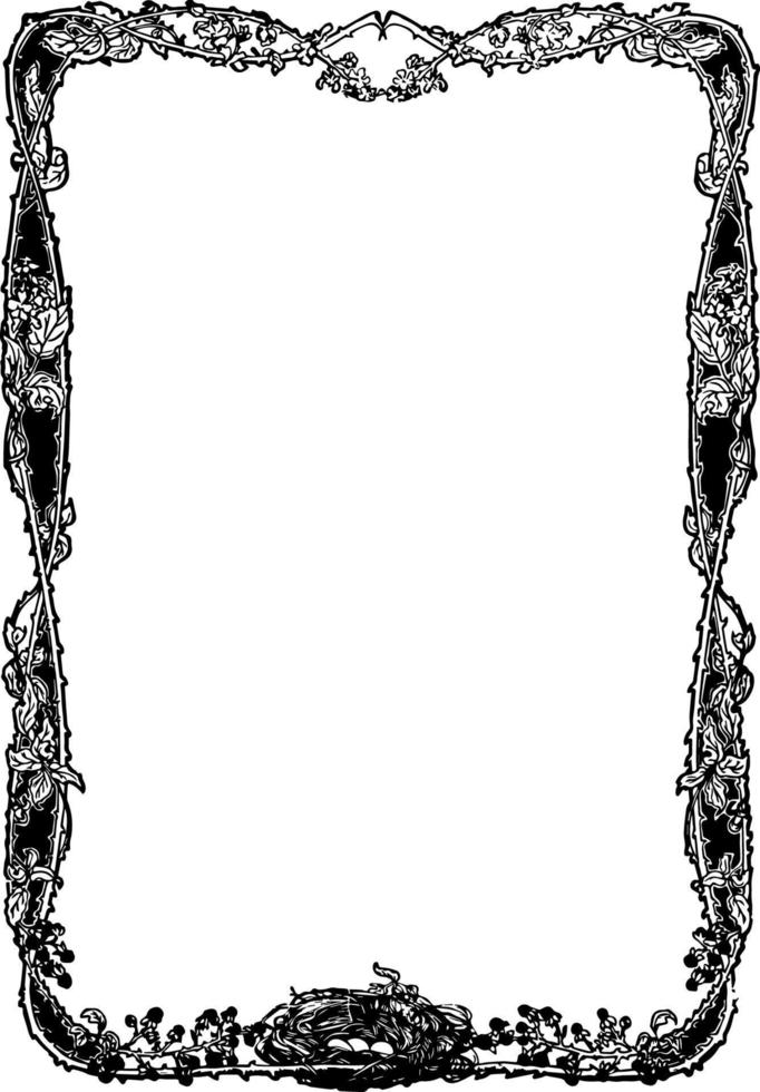 fronteira de framboesa e videira de uma borda de página inteira com videiras e framboesas na parte inferior, gravura vintage. vetor