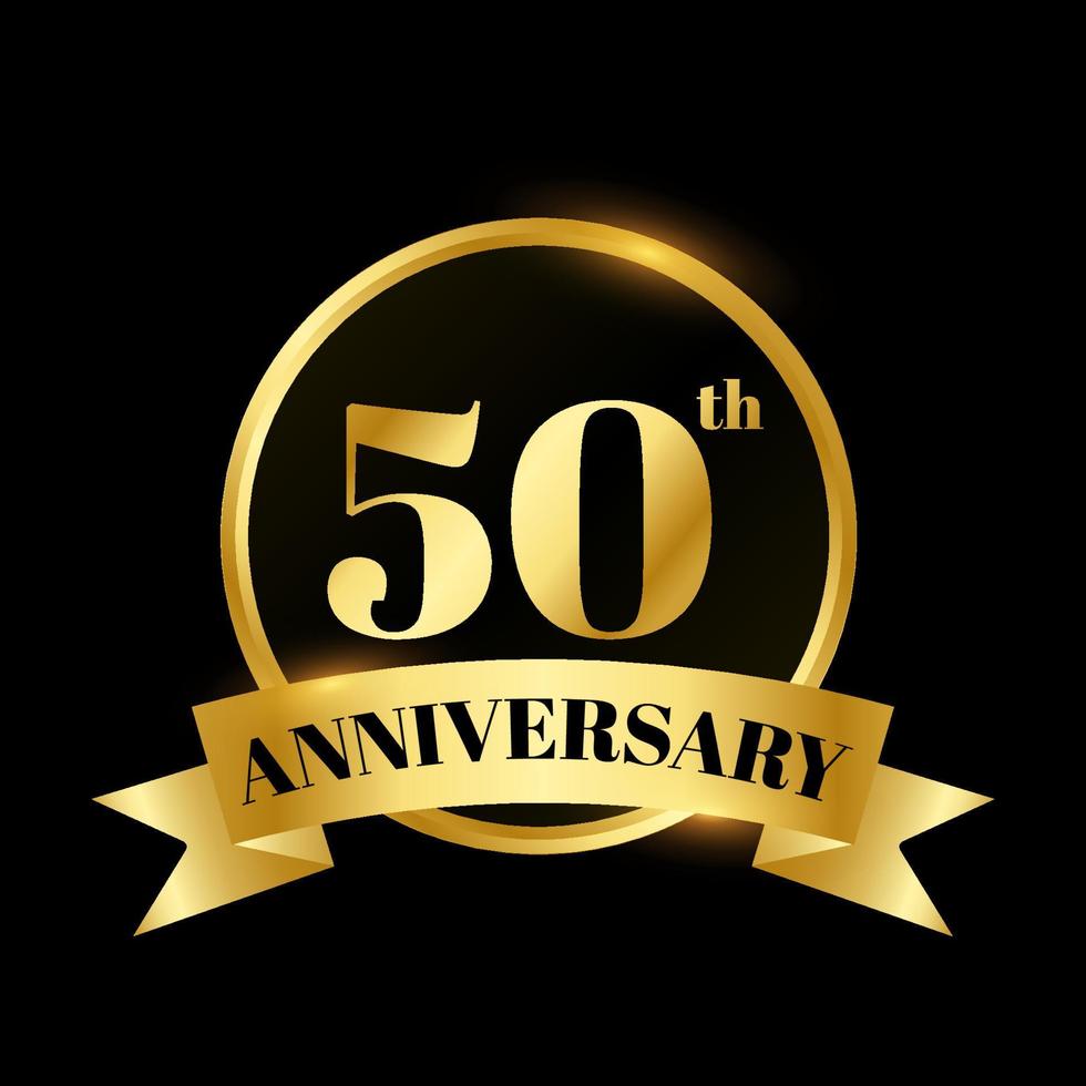 número de celebração de rótulos de aniversário de casamento de círculo de distintivo dourado com fita curva 50 anos vetor