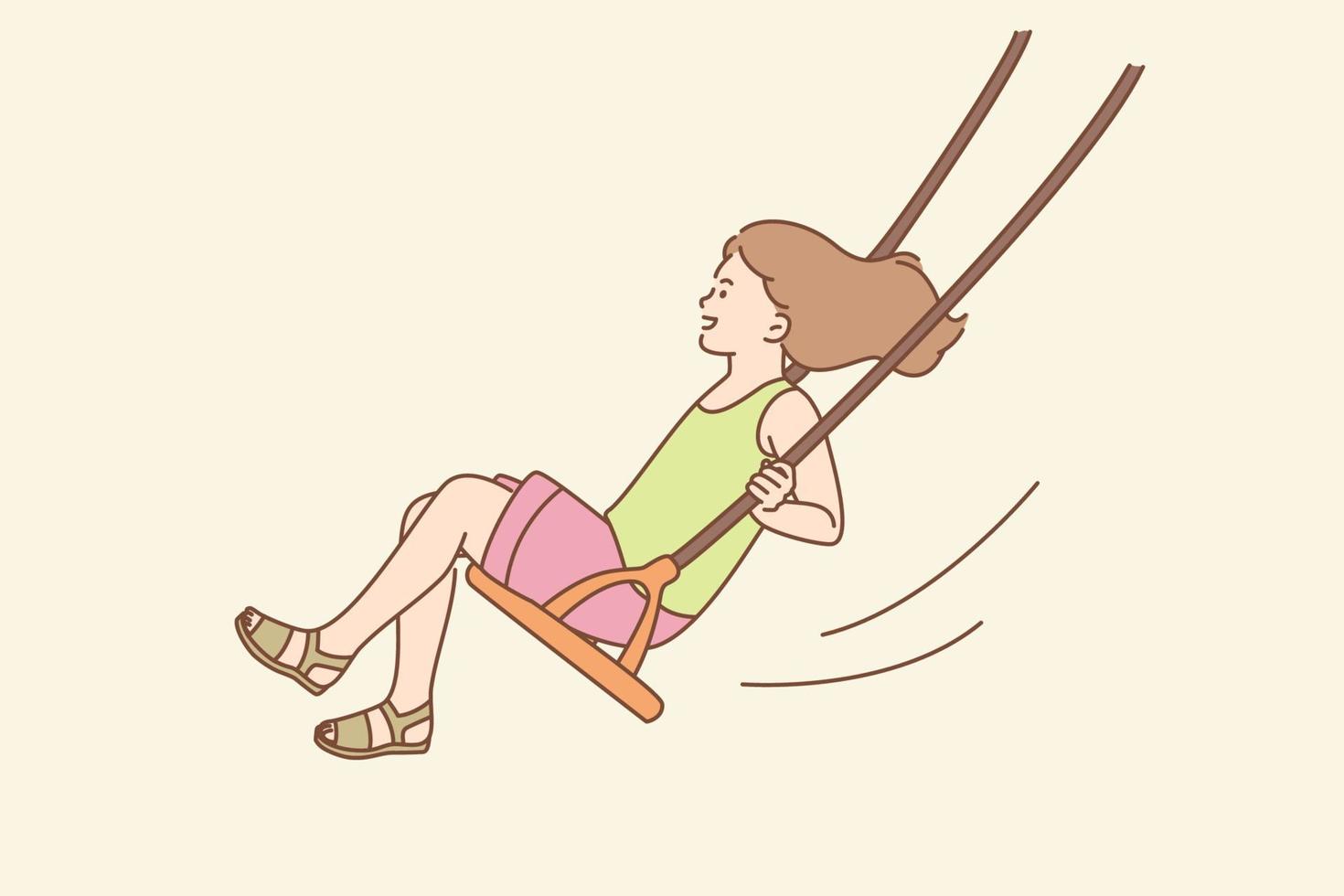 infância feliz, conceito de atividades de verão. jovem garota sorridente sentada andando no balanço no verão se divertindo ao ar livre ilustração vetorial vetor