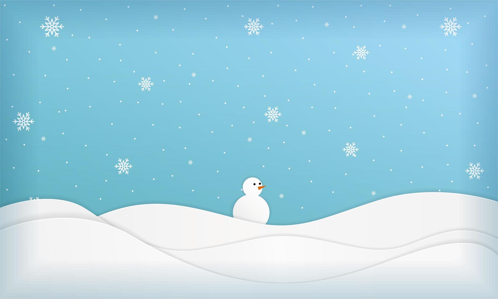 paisagem de inverno com boneco de neve em corte de papel vetor