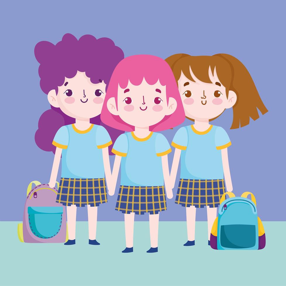 meninas em uniformes de volta ao design da escola vetor