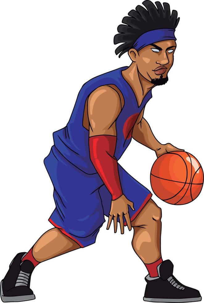 jogador de basquete driblando, ilustração, vetor em fundo branco.