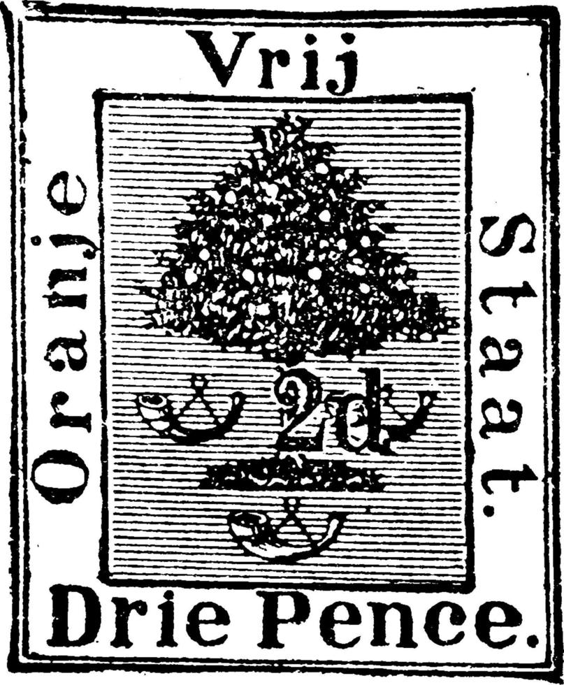 selo de pence seco de estado livre laranja, 1888-1892, ilustração vintage vetor