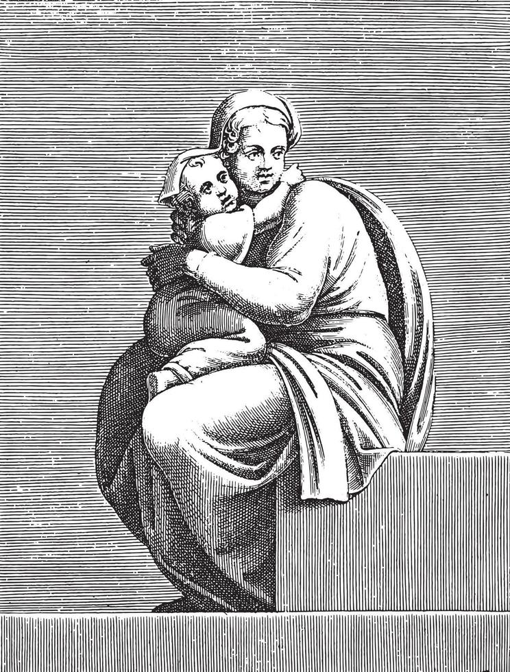 mulher sentada com criança, adamo scultori, depois de michelangelo, 1585, ilustração vintage. vetor