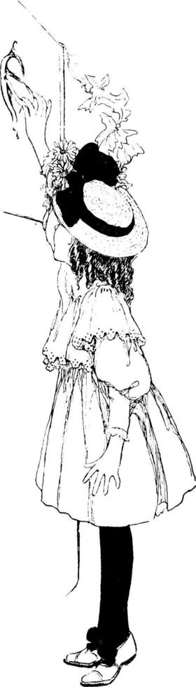 garota usando uma aldrava, ilustração vintage. vetor