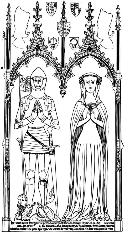 monumento de latão é sir symon de felbrigge e margaret sua esposa estátua, gravura vintage. vetor