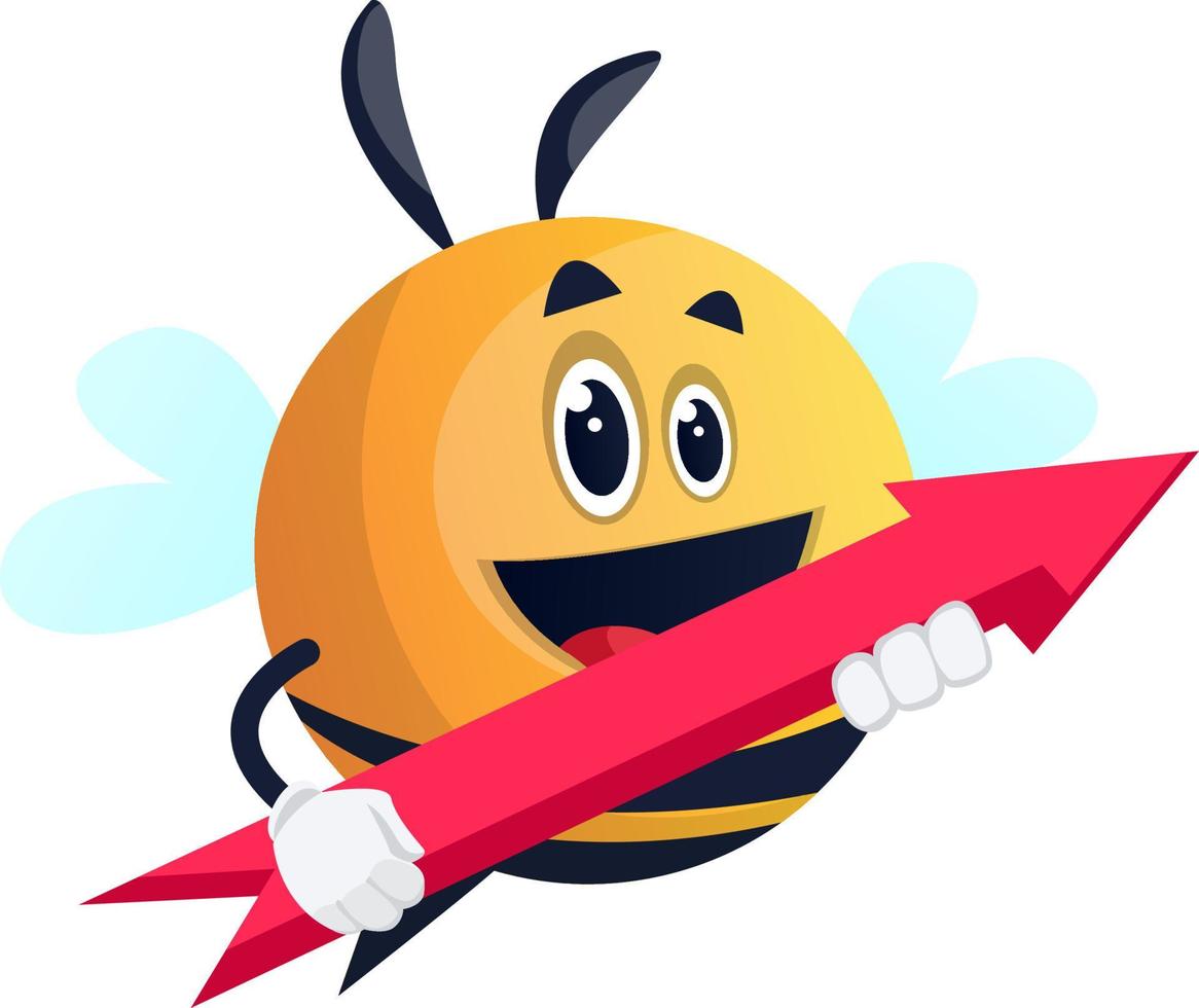 abelha segurando uma flecha, ilustração, vetor em fundo branco.