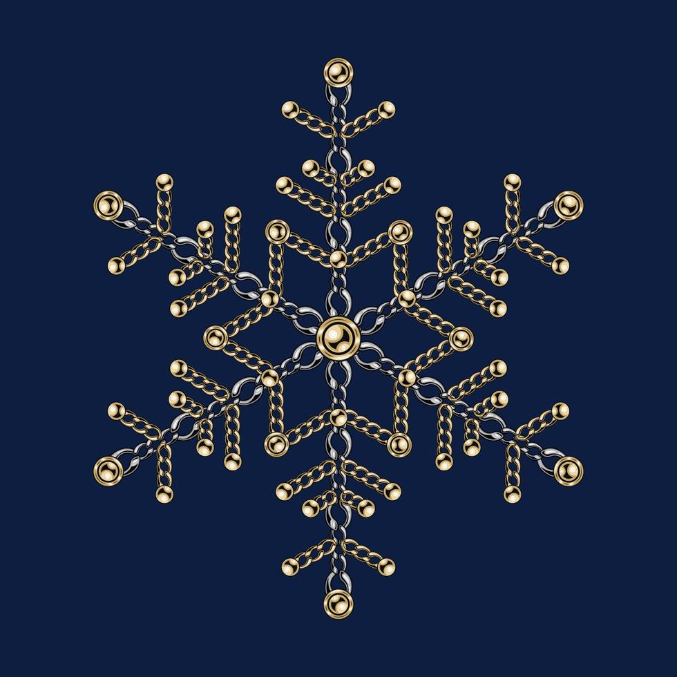 floco de neve extravagante feito de joias de ouro e correntes de prata com contas de bola brilhantes. ilustração de joias elegantes para vendas de inverno, natal, feriado de ano novo, decoração de presente. vetor