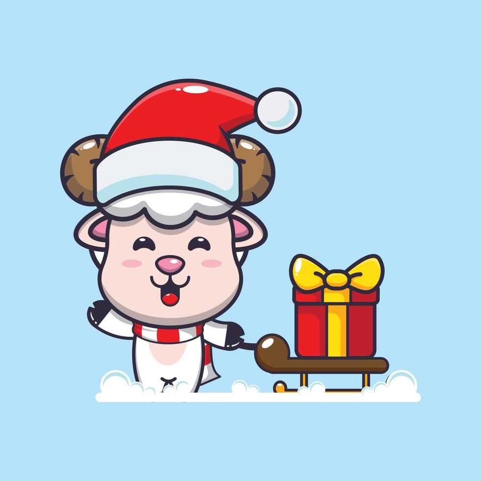ovelhas bonitas carregando caixa de presente de natal. ilustração de desenho animado de natal bonito. vetor