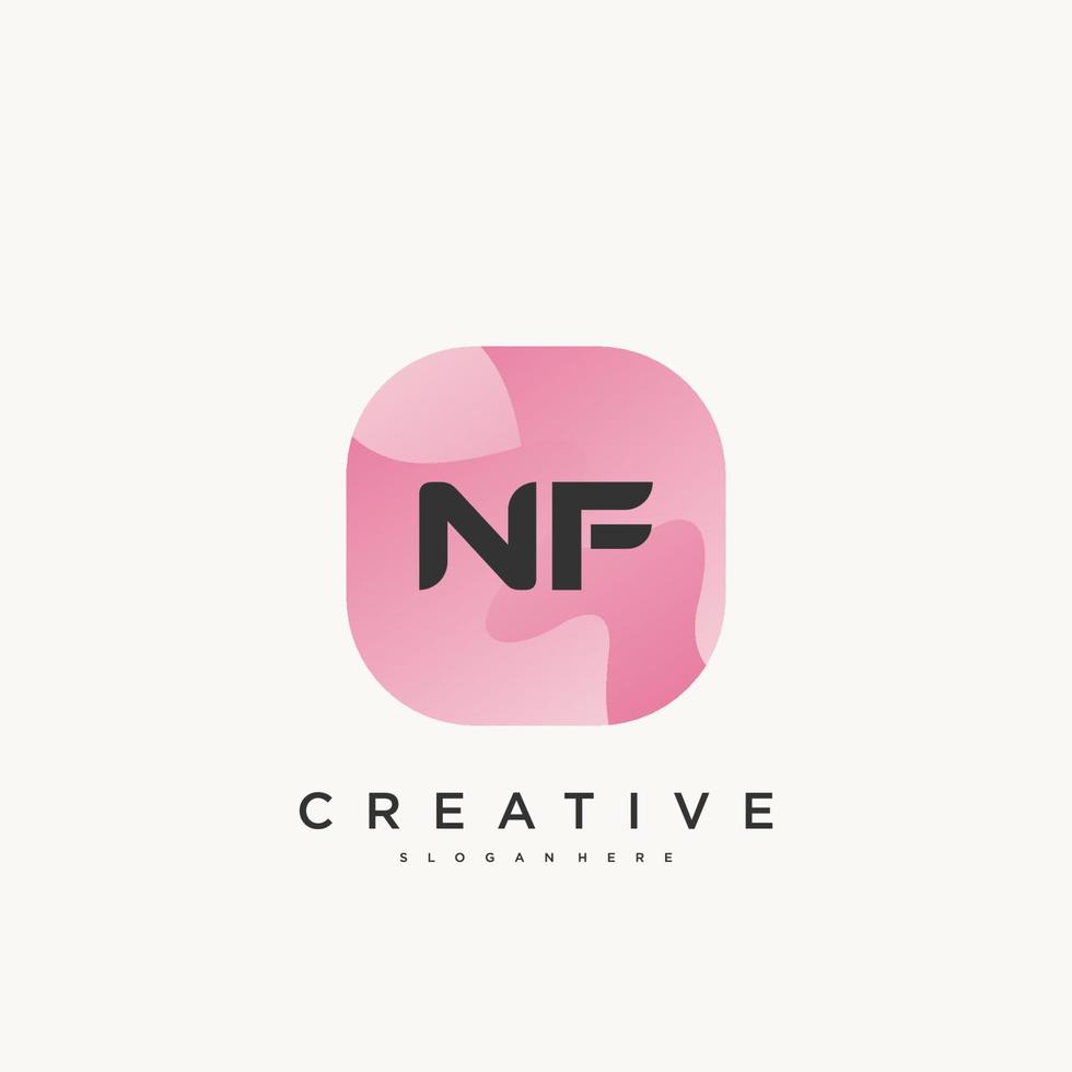 elementos de modelo de design de ícone de logotipo de letra inicial nf com arte colorida de onda vetor
