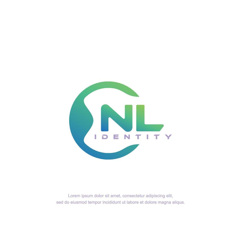 vetor de modelo de logotipo de linha circular de letra inicial nl com mistura de cores gradientes