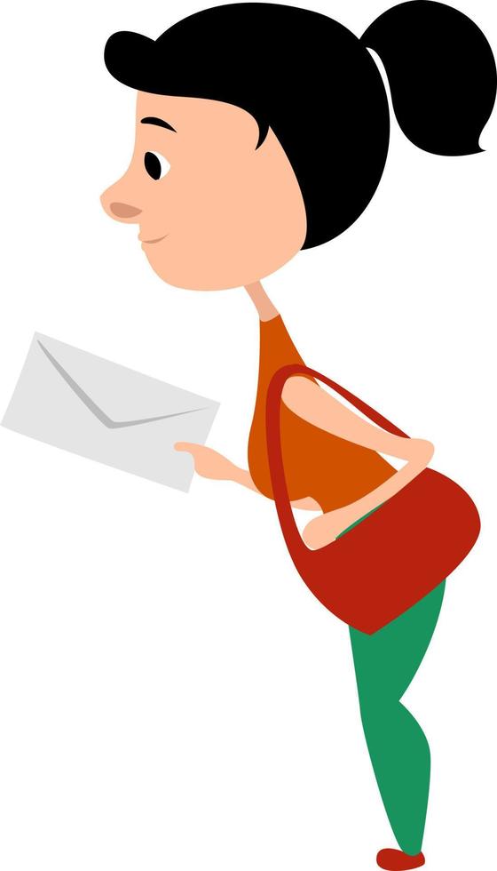 mulher com envelope, ilustração, vetor em fundo branco