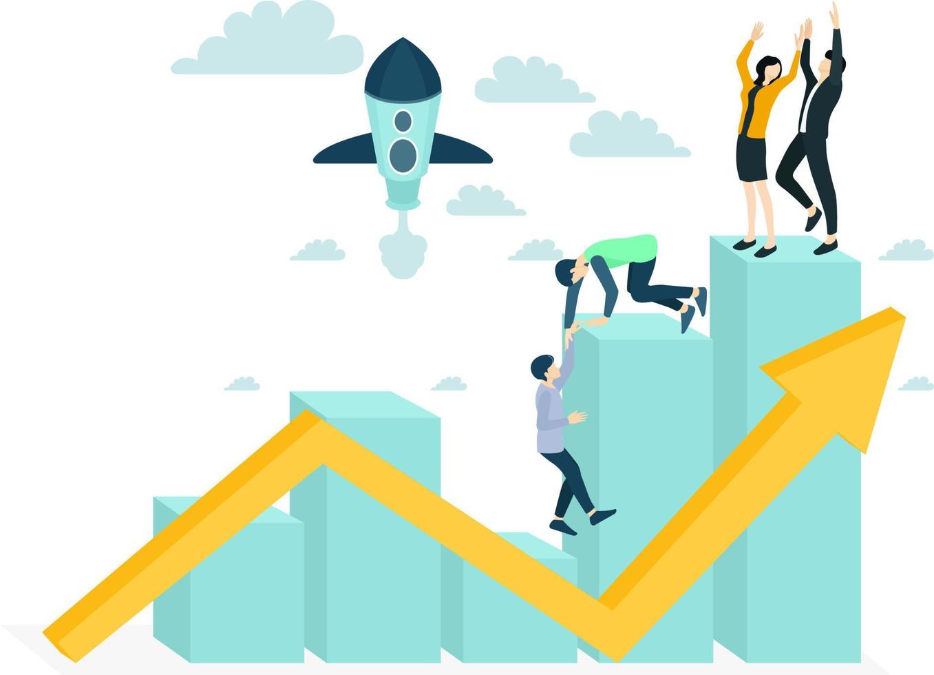 ilustração de uma equipe de trabalhadores lançando uma ideia de crescimento de negócios adequada para página de destino, folhetos, infográficos e outros ativos relacionados a gráficos vetor