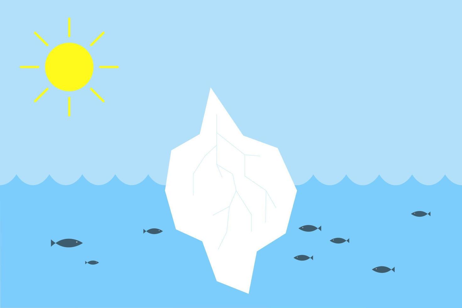 ícone de evaporação do iceberg sob a influência do sol. o problema global com o aumento do nível do mar. vetor