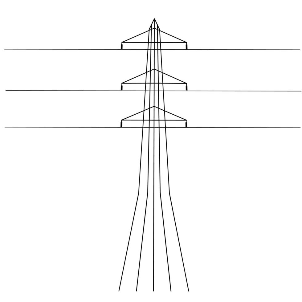 ilustração em vetor de uma torre de fornecimento de eletricidade para a cidade. mastro alto preto com fios em um fundo branco. ótimo para logotipos e banners de fornecimento.