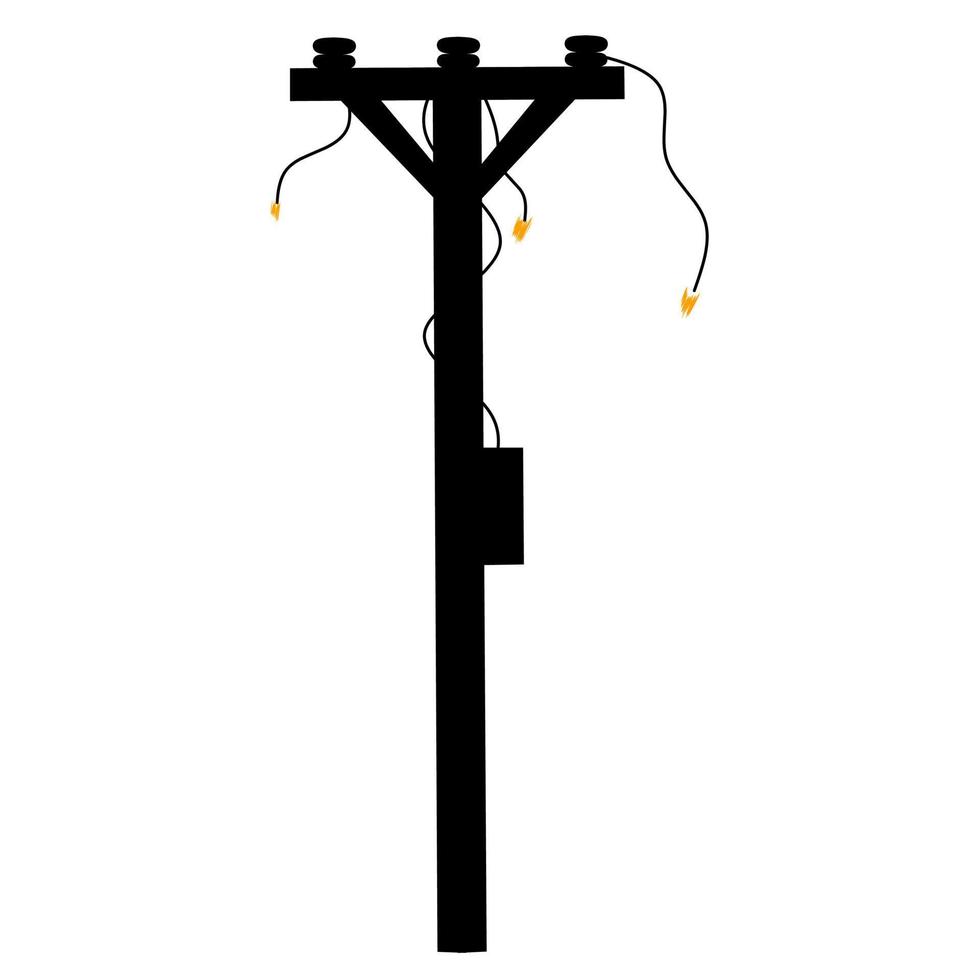 ilustração em vetor de um poste de energia quebrado. o cabo da linha de energia quebrou com uma faísca. Isolado em um fundo branco. ótimo para logotipo de perigo de alta tensão