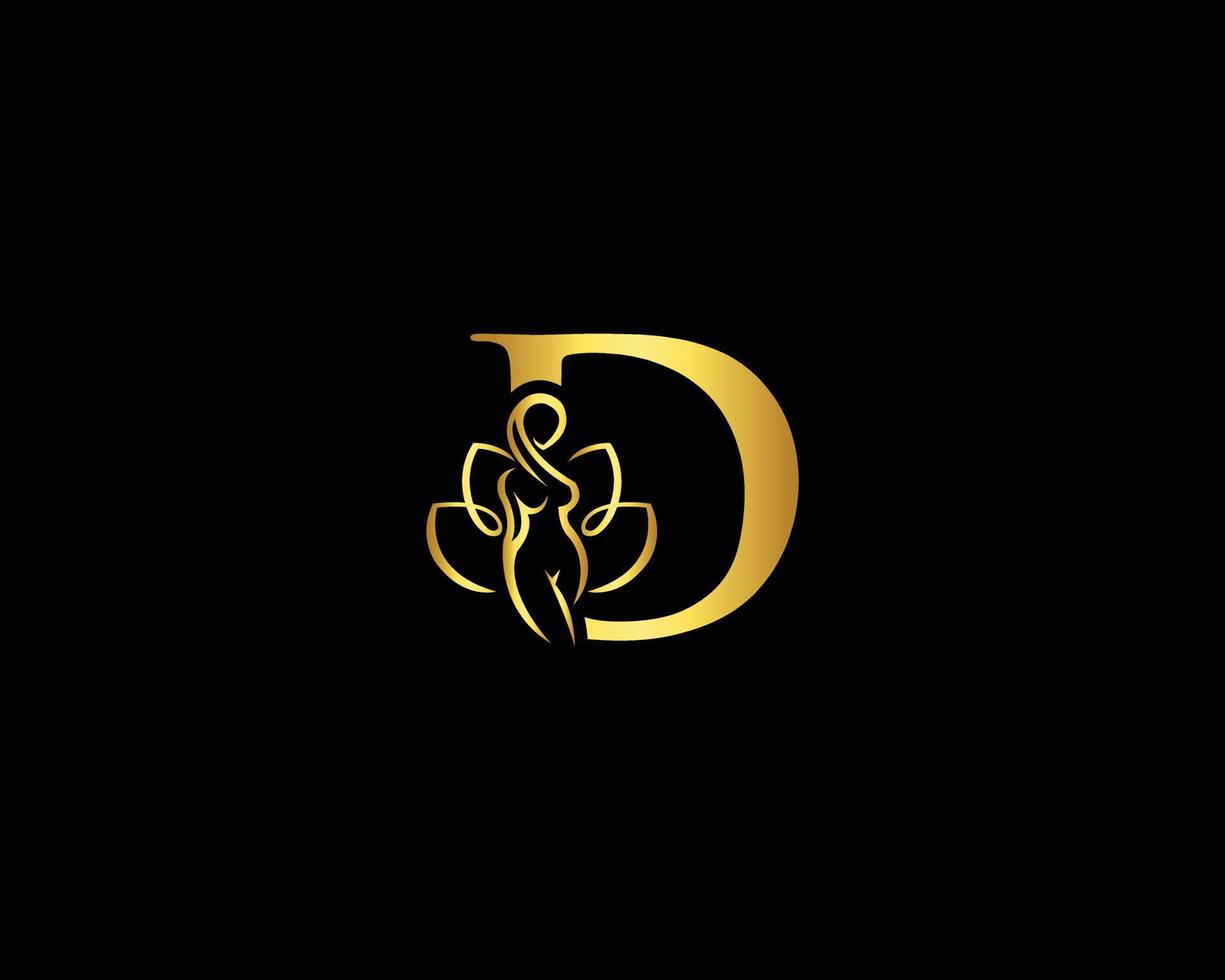 design de logotipo de corpo de beleza letra d com modelo de vetor de símbolo de flor de lótus.