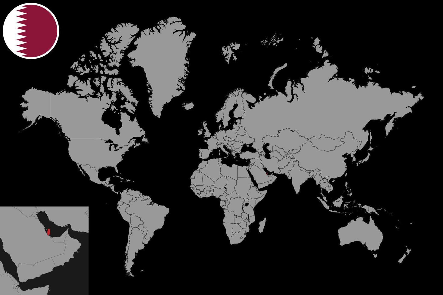 pin mapa com bandeira do Catar no mapa do mundo. ilustração vetorial. vetor